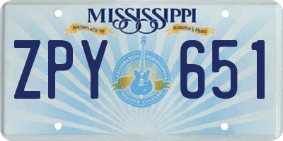 MS license plate ZPY651