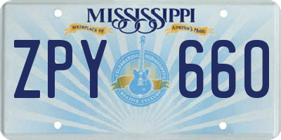 MS license plate ZPY660