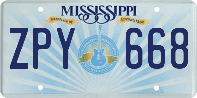 MS license plate ZPY668