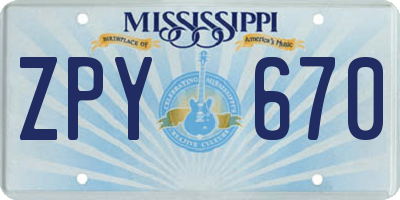 MS license plate ZPY670