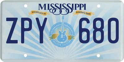 MS license plate ZPY680