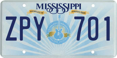 MS license plate ZPY701