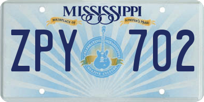 MS license plate ZPY702