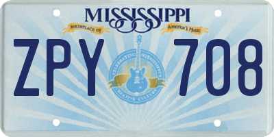 MS license plate ZPY708