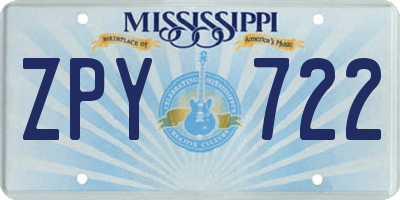 MS license plate ZPY722