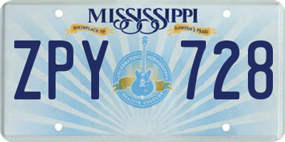 MS license plate ZPY728