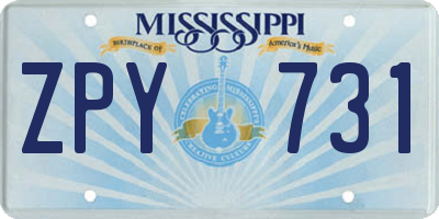 MS license plate ZPY731