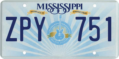 MS license plate ZPY751