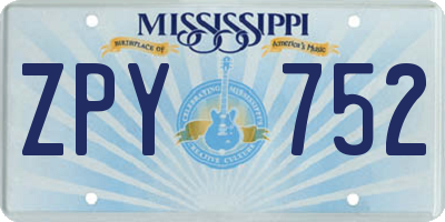 MS license plate ZPY752