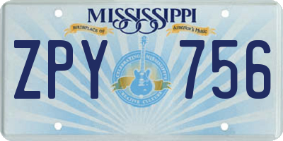 MS license plate ZPY756