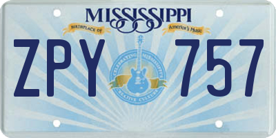 MS license plate ZPY757