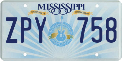 MS license plate ZPY758