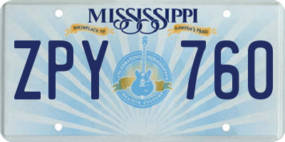 MS license plate ZPY760