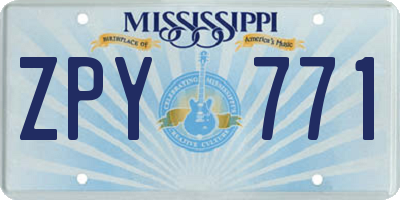 MS license plate ZPY771