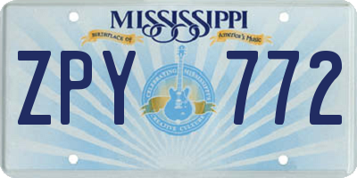 MS license plate ZPY772