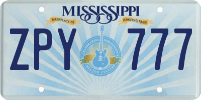 MS license plate ZPY777