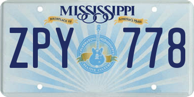 MS license plate ZPY778