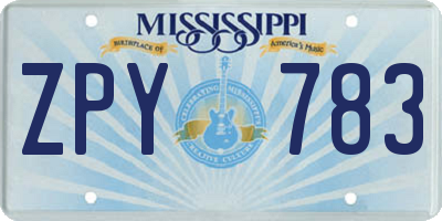 MS license plate ZPY783