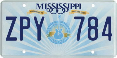 MS license plate ZPY784