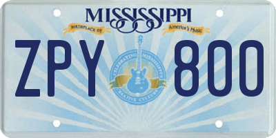 MS license plate ZPY800