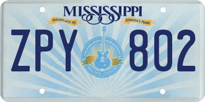 MS license plate ZPY802