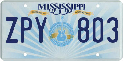 MS license plate ZPY803