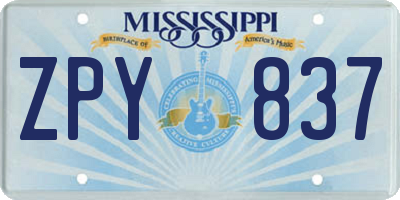 MS license plate ZPY837