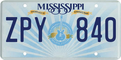 MS license plate ZPY840