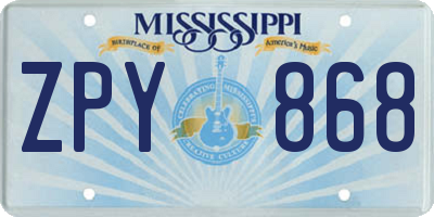 MS license plate ZPY868