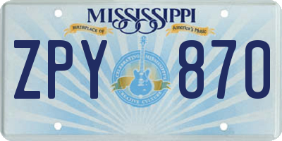 MS license plate ZPY870