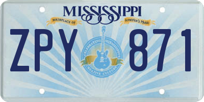 MS license plate ZPY871