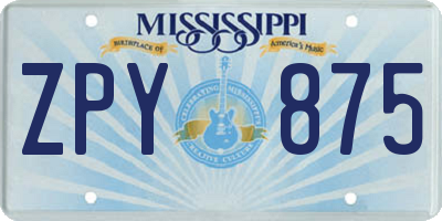 MS license plate ZPY875