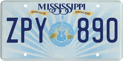 MS license plate ZPY890