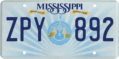 MS license plate ZPY892