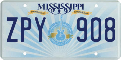 MS license plate ZPY908