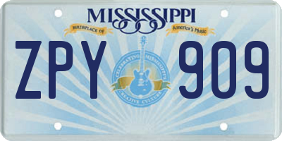 MS license plate ZPY909