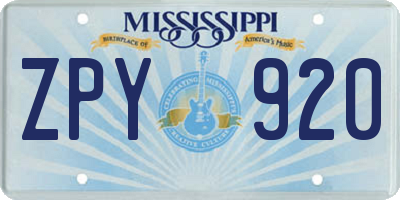 MS license plate ZPY920