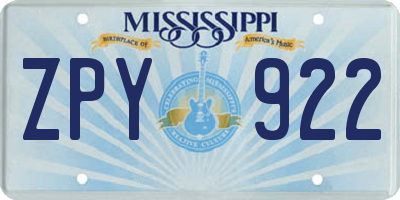 MS license plate ZPY922