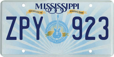 MS license plate ZPY923