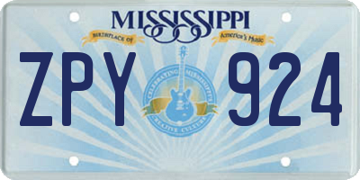 MS license plate ZPY924