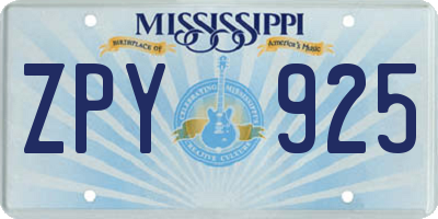 MS license plate ZPY925