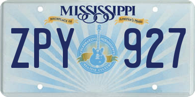 MS license plate ZPY927