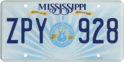 MS license plate ZPY928