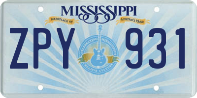 MS license plate ZPY931