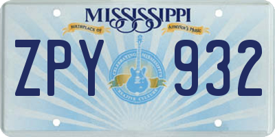 MS license plate ZPY932