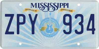 MS license plate ZPY934