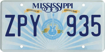 MS license plate ZPY935