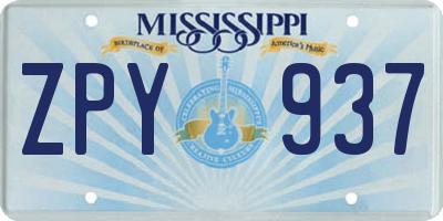 MS license plate ZPY937