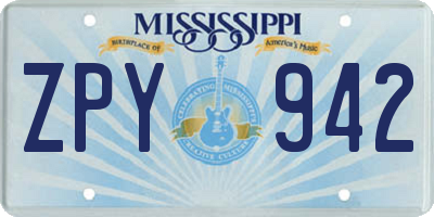 MS license plate ZPY942