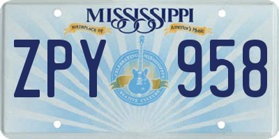 MS license plate ZPY958